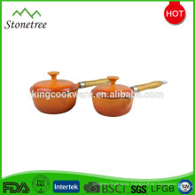 Cast Iron Enamel Sauce Pan with wooden handle